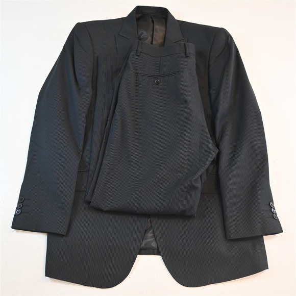 Vincenzi 44R 34x30 Black Striped Super 150s Mens Jacket Pants Suit